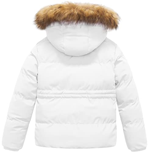Creatmo Us Girl's Thicken Winter Coat Warm Puffer Jacket Water Resistant Jacket With Faux Fur Hood White 10/12 #TOP1