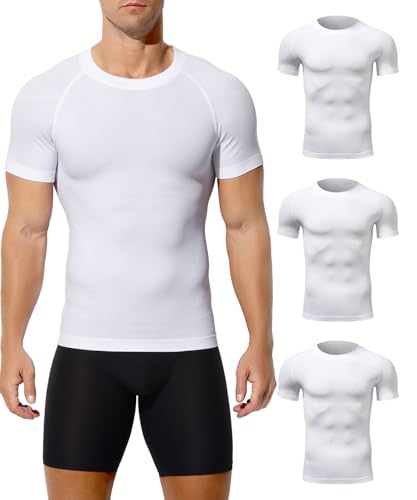 Casey Kevin Men's Compression Shirt Tank Top Slimming Body Shaper Vest Tummy Control Shapewear Undershirt for Men 3 Pack