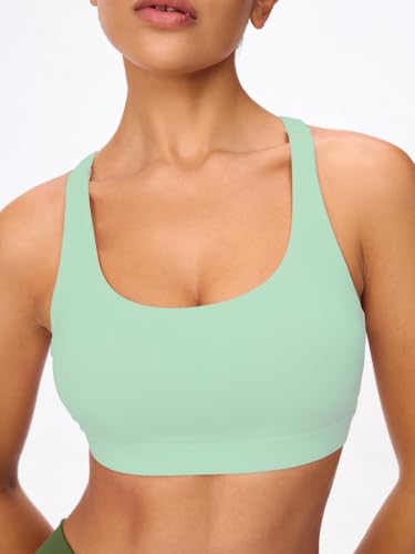 Image of Women's Strappy Sports Bras Light Compression Crop Criss Cross Back Padded Workout Yoga Bra Supportive U Neckline