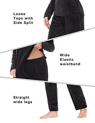 Cozziplus Women Velour Sweatsuits Sets Lounge Set 2 Piece Sweatsuit Crew Neck Sweatshirt And Sweatpant Velvet Jogging Suit(Black,S) #TOP4