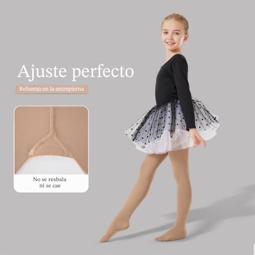 Miniatura 4 de Cozywow Medias De Ballet Para Niña, 60 Den, Semiopacas, De Microfibra, Con Pie, Color Natural., 6-8 Años