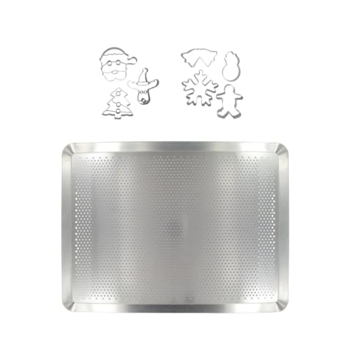 Zenker 9931850 Plaque de cuisson rectangulaire microperforée et 7 emporte-pièces de Noël, plaque four et emporte pieces inox, plaque patisserie pour...