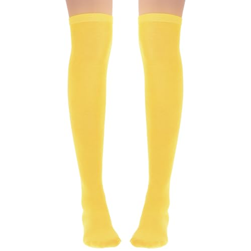 1 Pair Thigh High Leg Warmers, Yellow Thigh High Socks for Women Over the Keen Socks- Soft Cotton Yellow Leg Warmers Long Stockings, Standard Size - Main Image