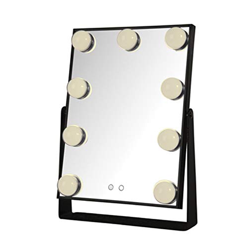 Jerdon Hollywood Lights Makeup Mirror - Vintage-Style Lighted Vanity Mirror - Rectangular Tabletop Mirror In Black - Model Jhw100B #TOP4