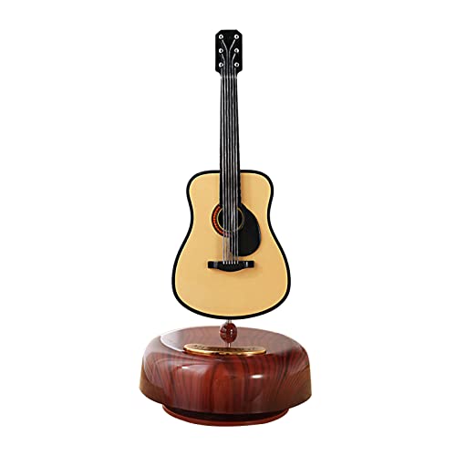 COMETX Boîte à musique à remonter en forme de guitare électrique classique à remonter - Boîte à musique tourbillonnante - Base rotative - Instrument de musique à cordes - Réplique miniature - Cadeau