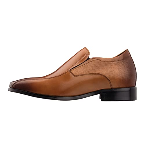 Image of TOTO Men's Invisible Height Increasing Elevator Shoes - Brown Leather Slip-on Formal Dress Loafers- 2.2 Inches Taller - Y6362 - Size 12 D(M) US
