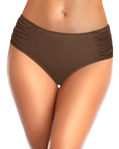 Image of Tempt Me Women Bikini Bottoms Mid Waist Bathing Suit Swimsuit Ruched Swim Bottom