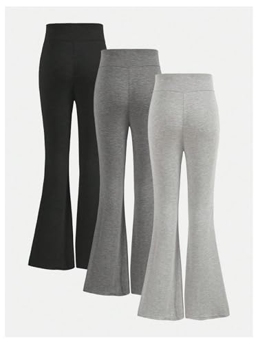 SHENHE Girl's 3 Pack High Waist Flared Yoga Leggings Knitted Leisure Workout Bootcut Pants2