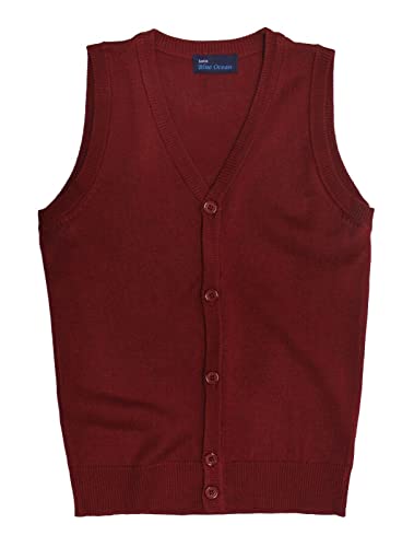 Kids Sleeveless Cardigan Sweater Vest Burgundy