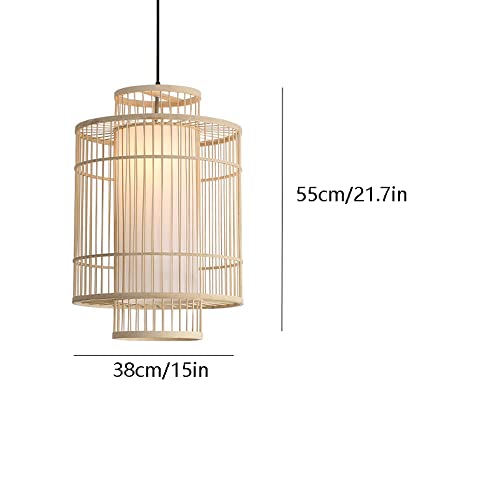 Pendentif lumière en bambou E27 avec cordon réglable de salon - 8