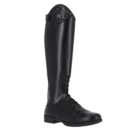 Bottes d'équitation en cuir QHP Romy pour enfants avec design interchangeable - Noir - Largeur de mollet normale, Noir , Taille 40