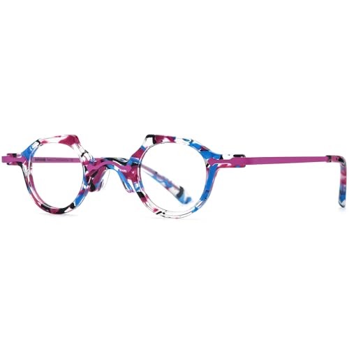 Image of HEPIDEM Acetate Glasses Frame Alloy Temple Men Small Retro Round Eyeglasses Women Optical Spectacles