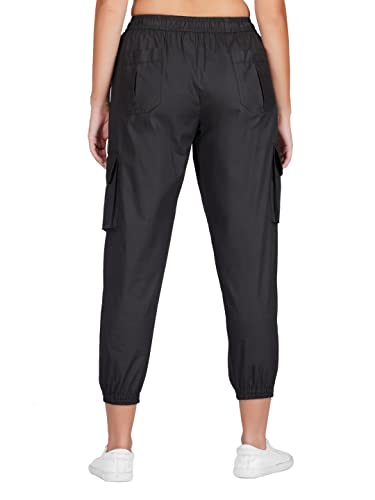 Image of fabcoast Multi-Pocket Cargo Cotton Poplin Jogger Pants for Women Summer Wear Full Elastic with Drawstring and 2 Side Pockets, 2 Back Pockets and 2 Leg Pockets