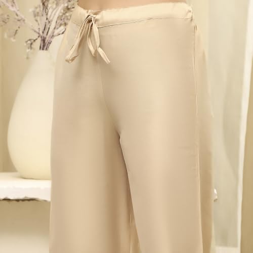 Image of BIBA Women Beige Cotton Machine Embroidered Unstitched Suit Set
