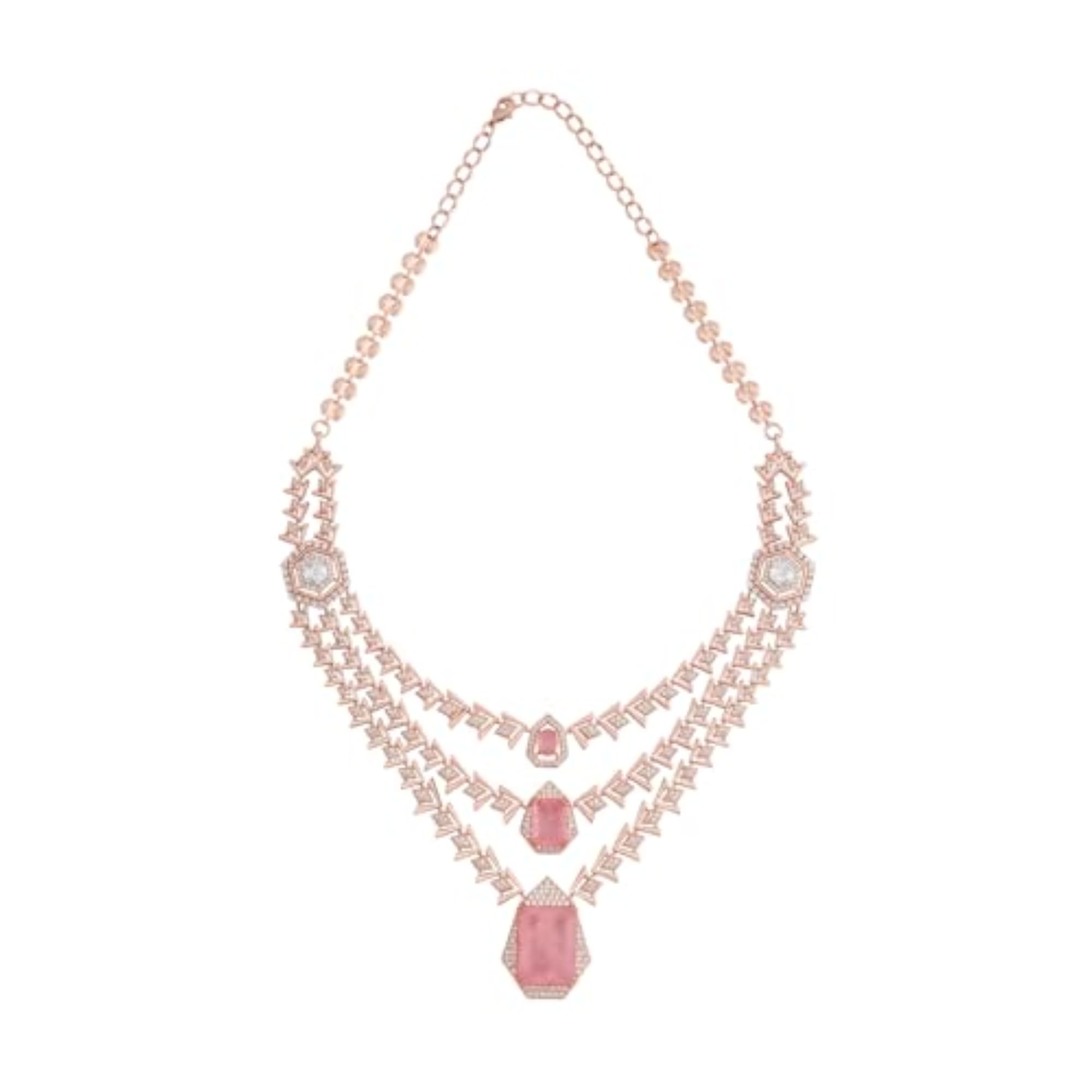 Pink Rose Gold Polished Copper Zircon Necklace