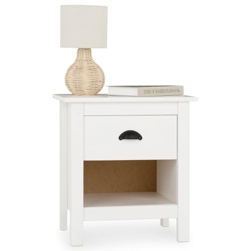 IDIMEX Nachttisch Tilly mit Schublade, weiß - Kiefer Massivholz, Nachtschrank im Landhausstil mit offenem Fach, Beistelltsich, Nachtkästchen aus...