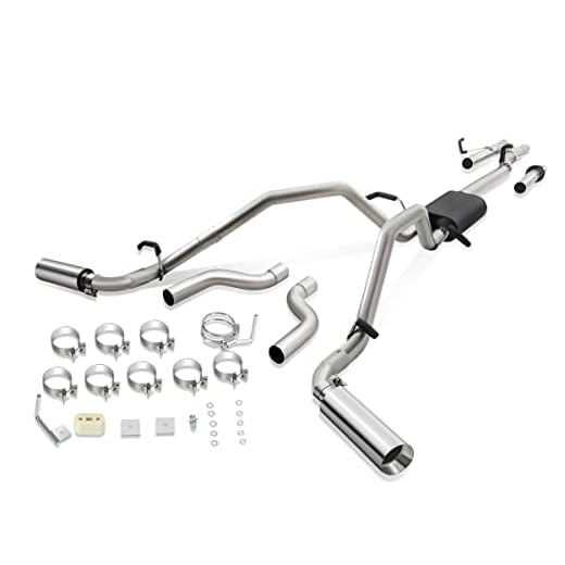 4 inches Round Muffler Rolled Tip Catback Exhaust System Compatible with Silverado Sierra 1500 4.8L 5.3L Extra Crew Cab 07-13, Stainless Steel