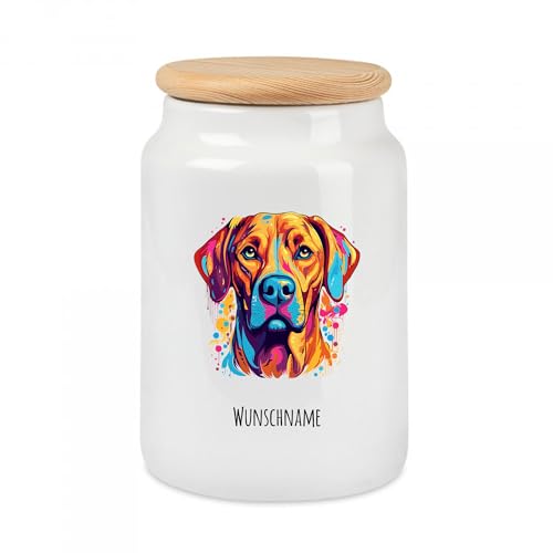 Große Multicolor Leckekerlidose | mit Hundemotiv (über 90 Rassen verfügbar) und deinem Wunschnamen | Personalisiert | Hygienische Futter Aufbewahrung | (Rhodesian Ridgeback 1)