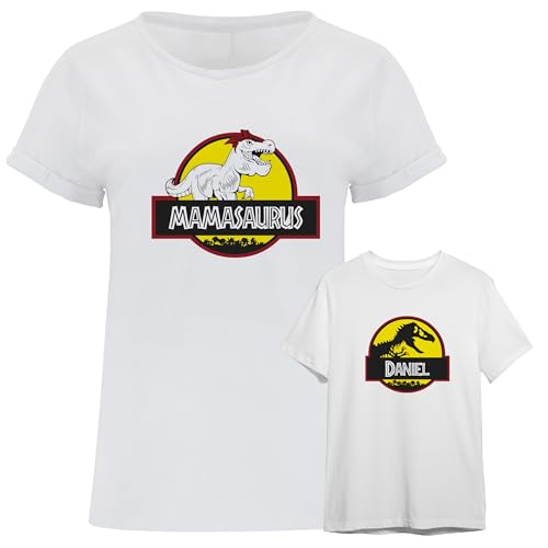 Evyre | Regalo Dia de La Madre | Camiseta Personalizada Mujer Mamasaurus + Body Bebe Personalizado o Camiseta Niña/o | Jurasico Dinosaurio | Camisetas Personalizadas, Bebé y Mamá