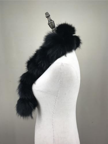 LVCOMEFF Women Real Fox Fur Scarf Raccon Fur Pom Poms Furry Fluffy Luxurious Neck Warmer Winter4