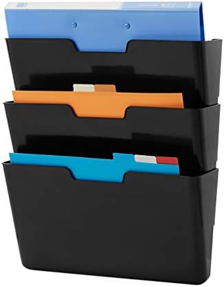 Amazon Basics Hanging 3 Tier Wall File Organizer - Pack of 3, 33 x 38 cm, Black