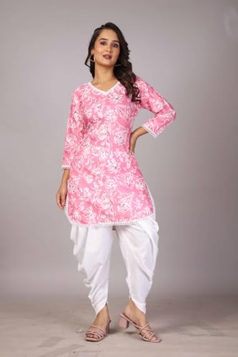 Image of Floral Print Cotton Kurta and Dhoti Set for Women Designer