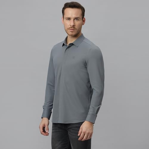 Image of HEKTOR Men's Hidden Button Shirt-Long Sleeve Bubble Check Shirt|Premium Nylon Blend, Regular Fit,Textured Smart