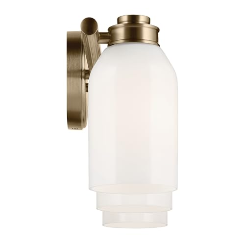 Image of Kichler Shae 3-Light Bathroom Vanity Light, Champagne Bronze | White opal glass vanity light for modern bathroom mirrors (24.25 inch x 9 inch), 55202CPZ