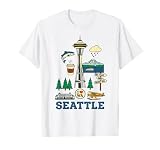 Retro Vintage Seattle Landmarks Iconic Cityscape Souvenir T-Shirt
