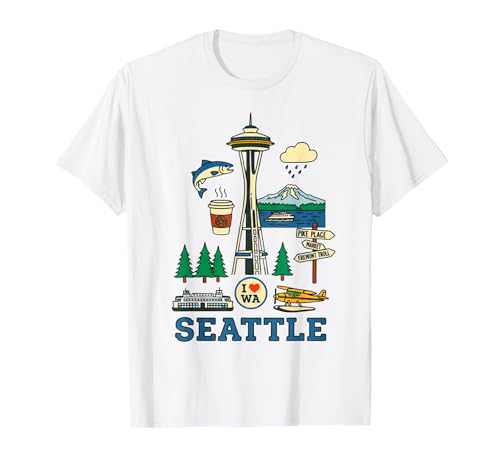 Seattle Landmarks Iconic Design Cityscape Love Souvenir T-Shirt