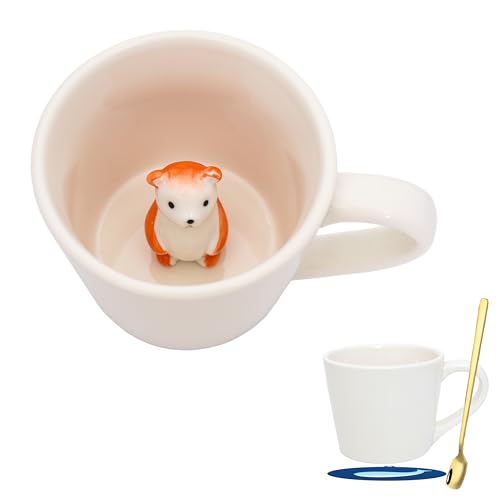 hengshukeji Tasse en céramique mignonne en forme d'écureuil avec un animal 3D caché à l'intérieur, joli personnage de dessin animé, cadeau d'anniversaire idéal pour les amateurs de café (Ours)