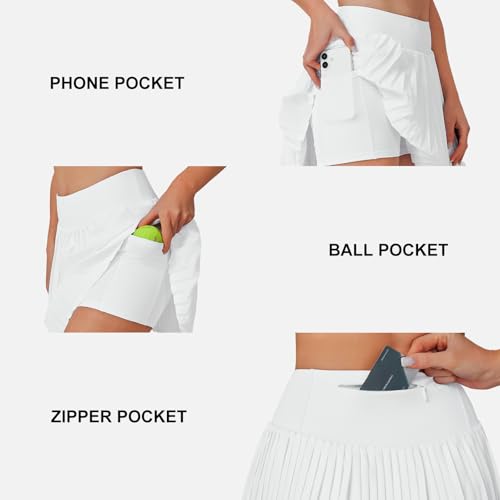 ANIVIVO Women's Pleated Tennis Skirts - High Waisted Golf Skorts for Woman with Pockets Workout Athletic Skorts Skirts with Shorts(White XS) — view 3