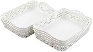 Fosly A4 Paper Storage Tray, Plastic Rectangular Basket Set of 6, White (Large)