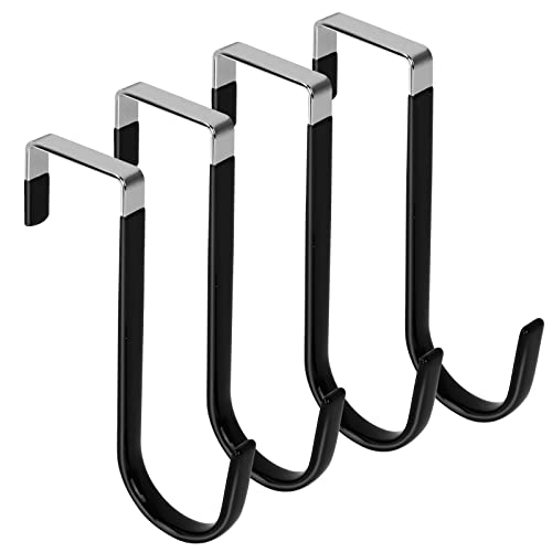 FGSAEOR Over The Door Hooks, 4 Pack Over The Door Hangers Hooks, Soft Rubber Surface Prevents Scratches, Black Door Hooks for Bathroom, Living Room, Kitchen Hanging Towels, Clothes, Shoes Bag, Hats