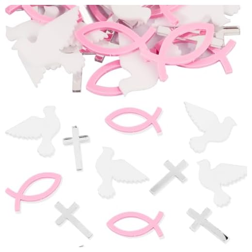 BOOMTOP 30pcs Streudeko Taufe Konfetti Acryl Fische Kreuz Taube Tischdeko Klein Kommunion Rosa Silber Weiß Spiegeleffekt Kreuze Deko für Jungen Mädchen Konfirmation Firmung Erstkommunion Babyparty