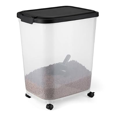 Amazon Basics Pet Food Storage Container with Rolling Wheels, BPA-Free, Detachable Scoop, 50lbs Capacity