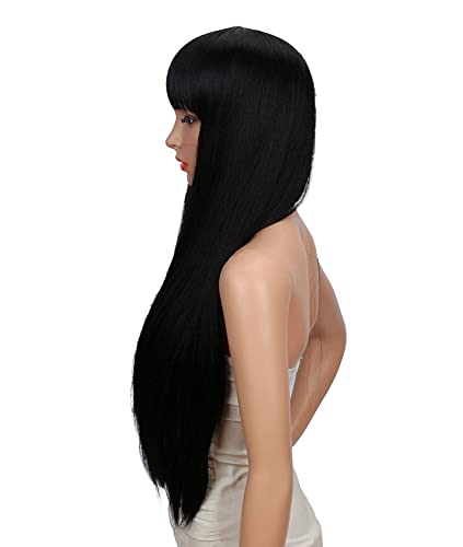 Image of Tressedup hair Women's Silky Long Straight Black Wig Heat Resistant Synthetic Wig With Bangs Hair Wig for Women