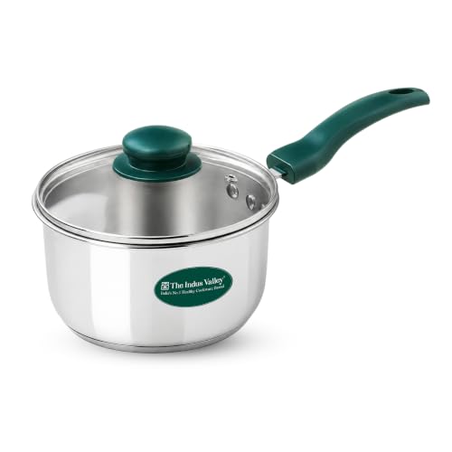 Image of The Indus Valley Stainless Steel Impact Bonded Sauce Pan 1.5 litres with Glass Lid | Chai & Soup Pan | Induction & Gas Compatible | 3-Layer Thick Bottom | Stay-Cool Handles | 100% Toxin-Free
