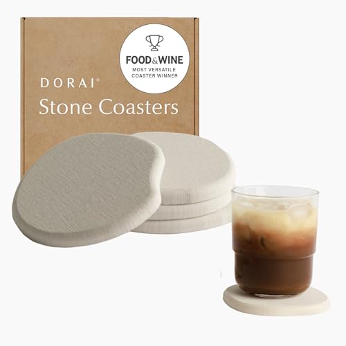 Dorai Home Stone Coasters Set - Diatomaceous Earth Water-Absorbing Drink Coaster for Coffee Table, Kitchen or Bar, Modern Stone Appearance | Sandstone - Set of 4