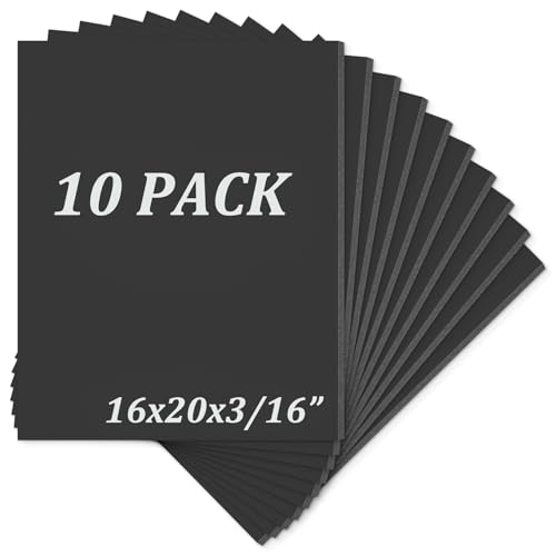 Mat Board Center, Pack of 10 Acid-Free Foam Boards, 16x20 inch Black Foam Boards, 3/16
