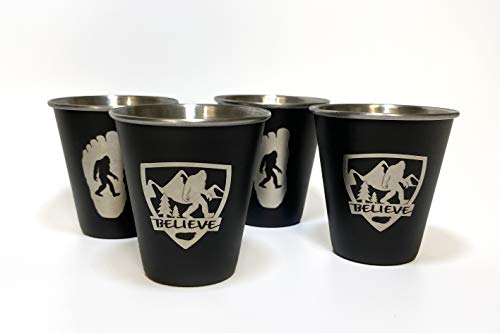 Believe Bigfoot Sasquatch Stainless Steel Shot Glass 4-Pack #TOP20