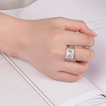Men's Ring Fashion Simulation Diamond Ring Trendy Domineering Men's Ring S925 Sterling Silver Ring Fashion Luxury Simulation Diamond Wedding or Engagement Ring Luxury Jewelry CZC467 (White Gold)