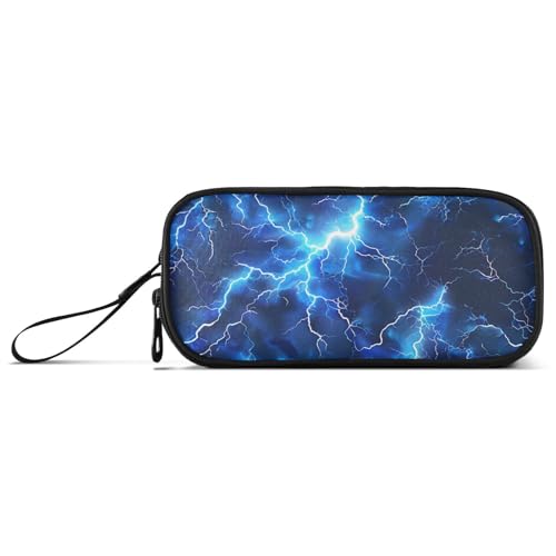 Image of Blue Electric Lightning Pencil Case Box Boys Girls Large Pencil Pouch Zipper Compartments Big Capacity Stationery Pen Bag Organizer for Kids Teens Adults School Office