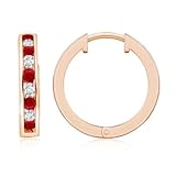 Handarbeit von Experten Angara.com - 14 Kt Rotgold Rundschliff  Weiß/Wesselton (H) Diamant Rubis 