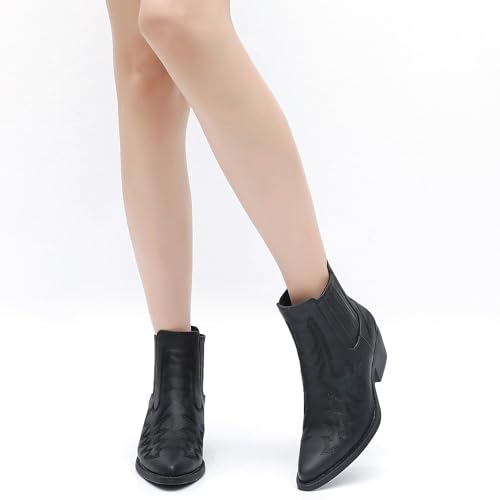 GLOBALWIN Black Cowboy Boots For Women Slip-On Chelsea Ankle Boots The Western Cowgirl Boots Size 8M - image 2
