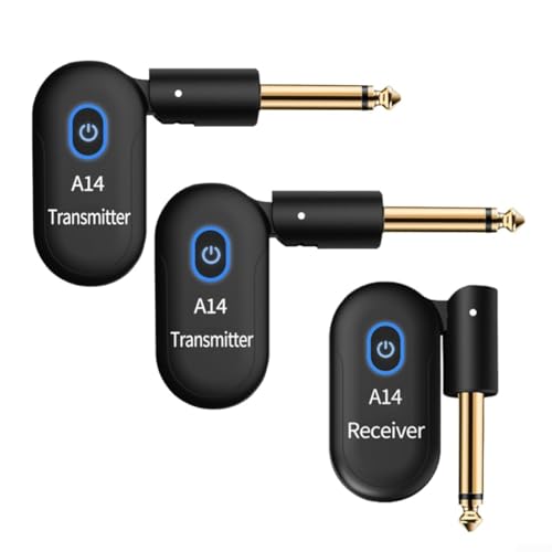 HEIBTENY Musical Freedom 2 4GHz Sistema de Guitarra Inalámbrica con Dos Transmisores y un Receptor para Escenario, 100 Pies 6,35 mm, Batería de Litio Incorporada y Carga USB