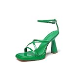 Reitoye Platform High Chunky Heels Square Toe Heeled Sandals Ankle strap Block Heels US 8