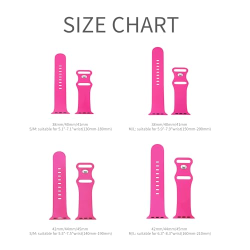 Image of Sport Bands Compatible with Apple Watch Band 38mm /40mm /41mm /42mm /44mm /45mm /49mm Women Men,Soft Silicone Strap Compatible with iWatch Ultra2 /Ultra Series10 /9 /8 /7 /6 /5 /4 /3 /2 /1 /SE Hot Pink