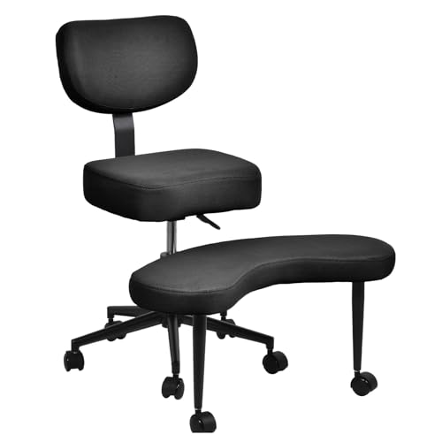 Cross Legged Chair with Back Support for Adults, Ergonomic Kneeling Meditation Chair Height Adjustable with Wheels, Criss Cross Office Desk Chair for Yoga Home, Black