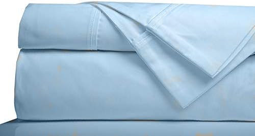 Minor Monkey 100% Egyptian Cotton Queen Sheets - 1000 Thread Count Sky Blue Bed Sheets for Queen Size Bed, Long Staple Cotton Bedding Sheets, Sateen Weave, Luxury Hotel Sheets, Fits Upto 16" Mattress